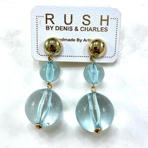 RUSH By Denis & Charles Aqua Glass Drop Earrings with Gold Discs